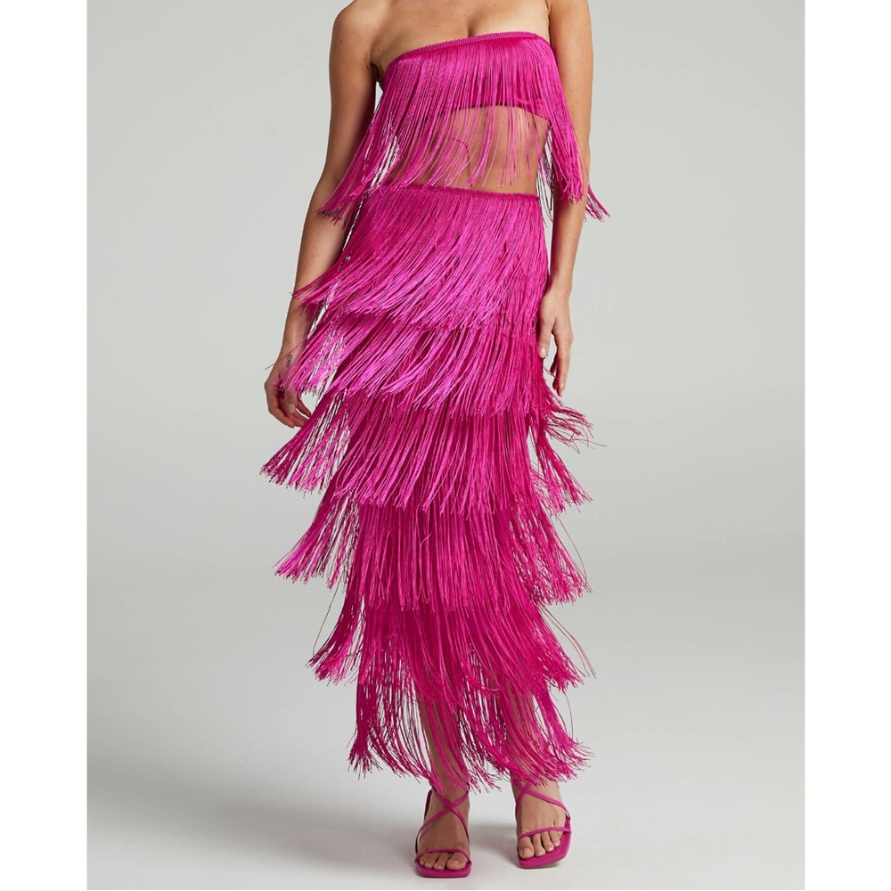 Showpo | Amalee Fringe Strapless Top and Midi Skirt